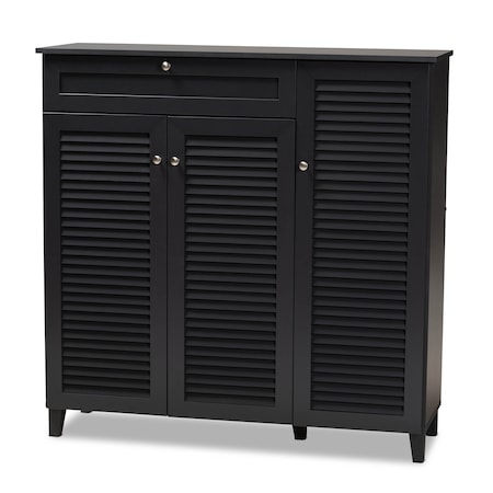 Baxton Studio Coolidge Grey Finished 11-Shelf Wood Shoe Storage Cabinet with Drawer 156-9559